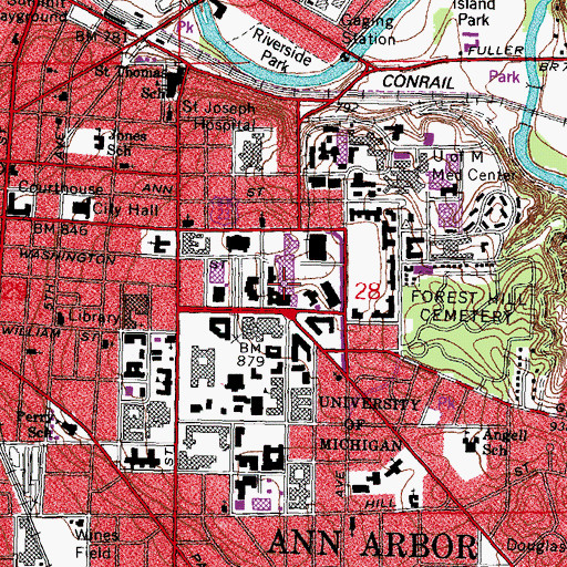 Topographic Map of University of Michigan School of Dentistry, MI