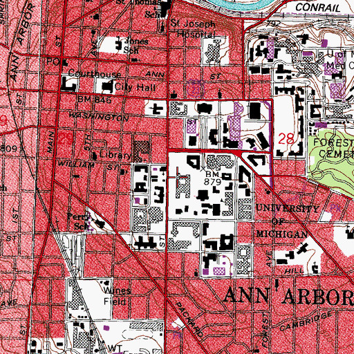 Topographic Map of Angell Hall, MI