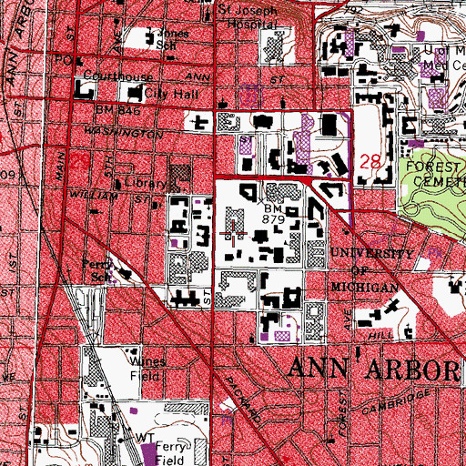 Topographic Map of Tisch Hall, MI