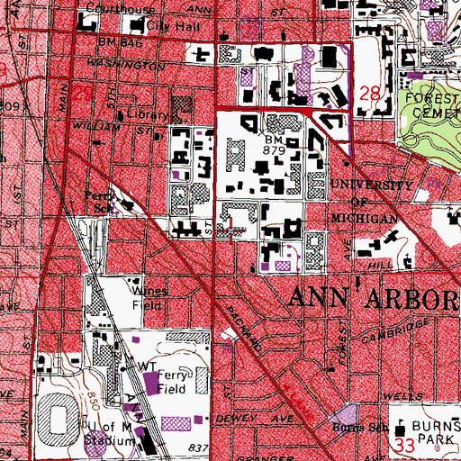 Topographic Map of Hutchins Hall, MI