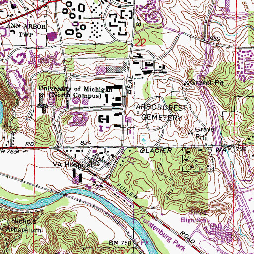 Topographic Map of Ford Library, MI