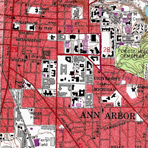 Topographic Map of Hatcher Graduate Library, MI
