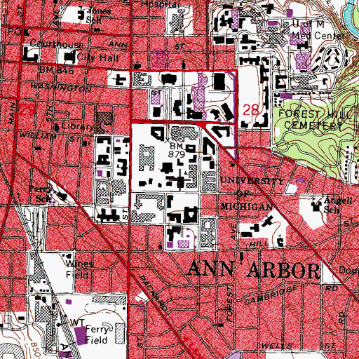 Topographic Map of Shapiro Harold and Vivian Library, MI