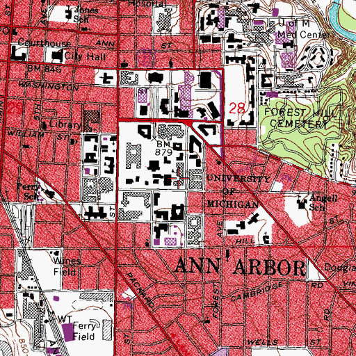 Topographic Map of West Hall, MI