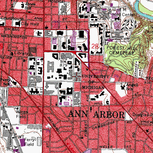 Topographic Map of East Hall, MI