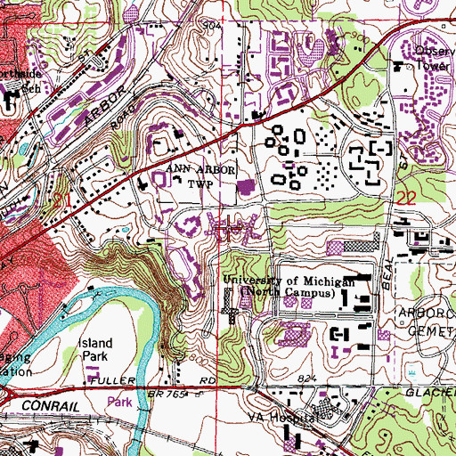Topographic Map of Bursley Hall, MI