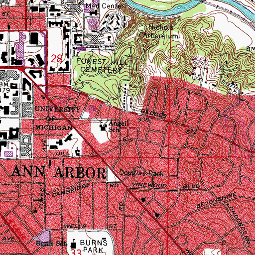 Topographic Map of Oxford Housing, MI