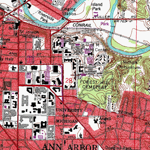 Topographic Map of Mosher-Jordan Hall, MI