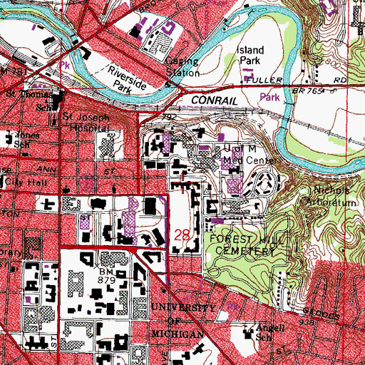 Topographic Map of Couzens Hall, MI