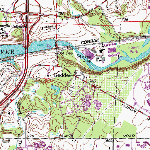 Topographic Map of Geddes Post Office (historical), MI