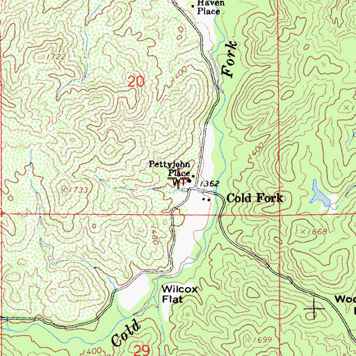 Topographic Map of Pettyjohn Place, CA