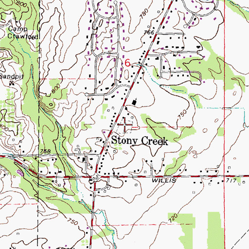 Topographic Map of Stony Creek Cemetery, MI