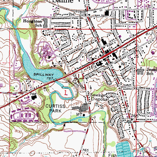 Topographic Map of Oakwood Cemetery, MI