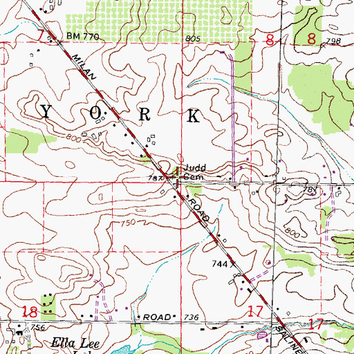 Topographic Map of Judd Cemetery, MI