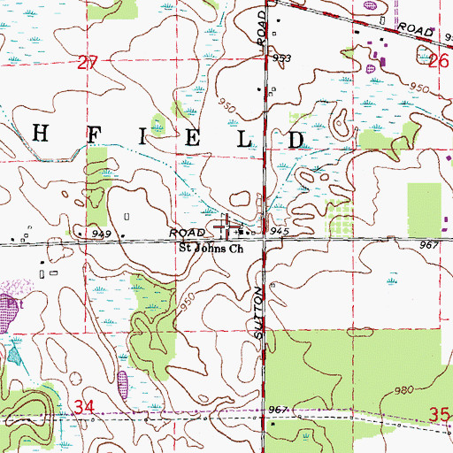 Topographic Map of Saint John's Evangelical Lutheran Church Cemetery, MI
