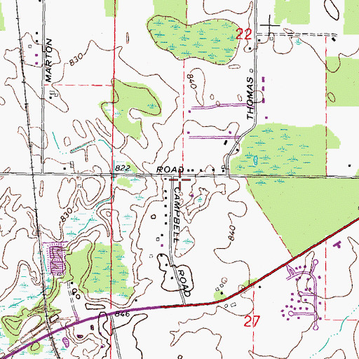 Topographic Map of Harwood Cemetery, MI