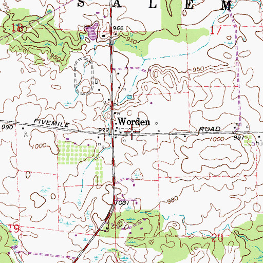 Topographic Map of Worden Cemetery, MI