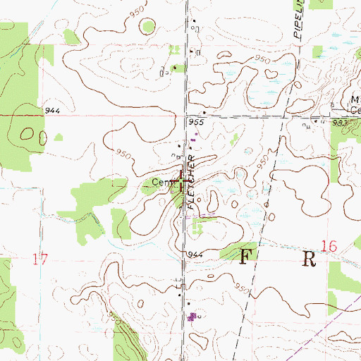 Topographic Map of Fletcher Road Cemetery, MI