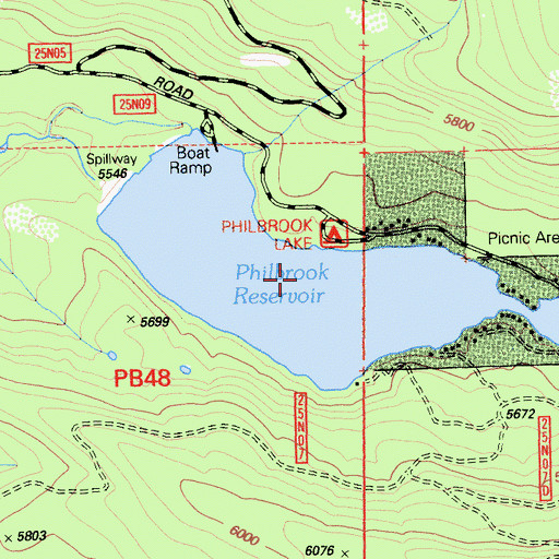 Topographic Map of Philbrook Reservoir, CA