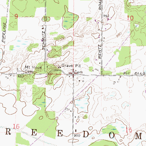 Topographic Map of Freedom Emanuel Evangelical Memorial Cemetery, MI