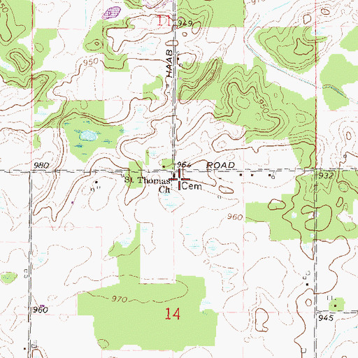 Topographic Map of Saint Thomas' Lutheran Cemetery, MI