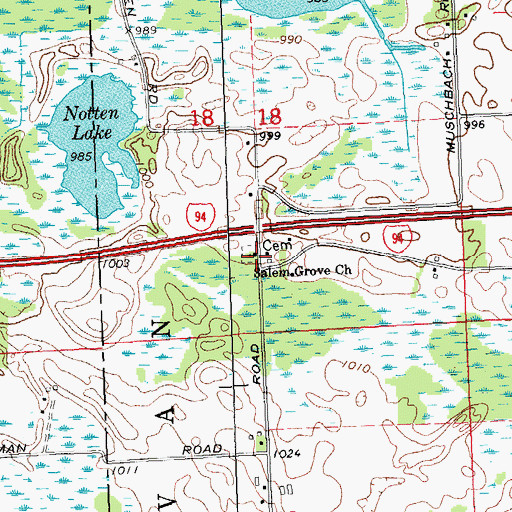 Topographic Map of Salem Grove Cemetery, MI