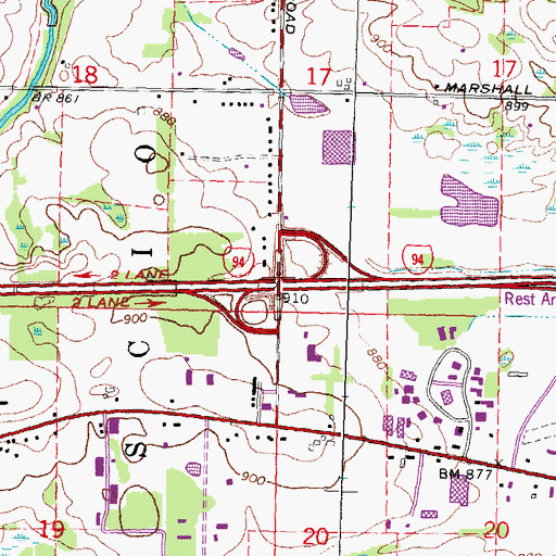 Topographic Map of Interchange 167, MI