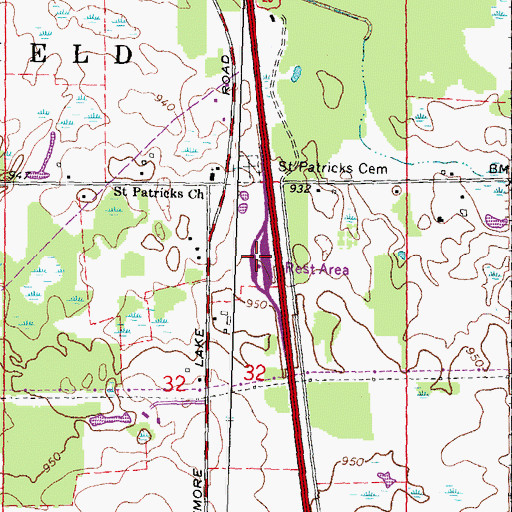 Topographic Map of Northfield Church Rest Area, MI