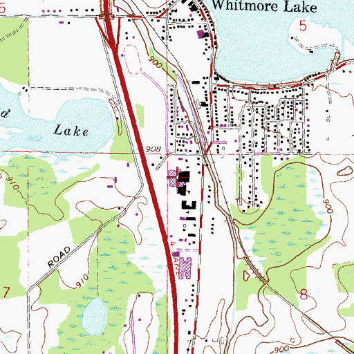 Topographic Map of Whitmore Lake Middle School, MI