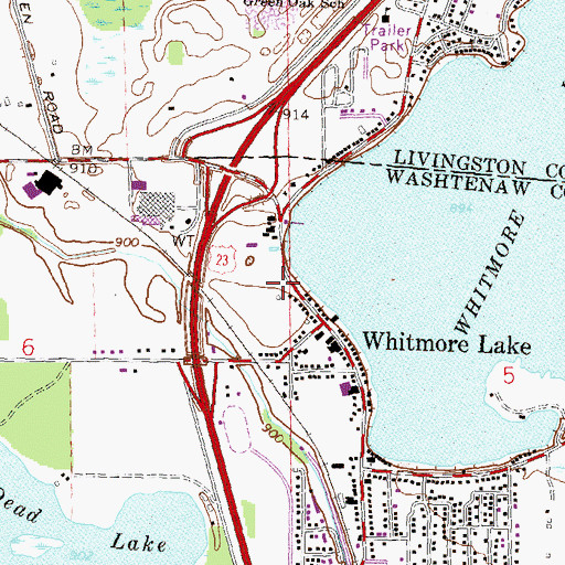 Topographic Map of Whitmore Lake Post Office, MI