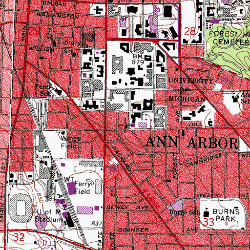 Topographic Map of Memorial Christian Church, MI