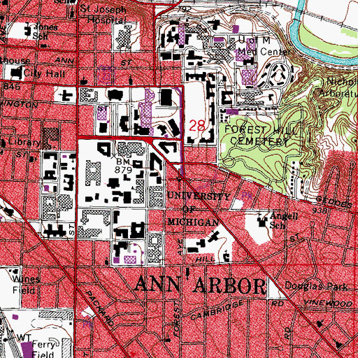 Topographic Map of Campus Chapel, MI