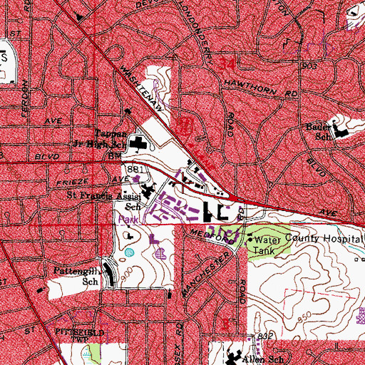Topographic Map of Baha'i Faith of Ann Arbor, MI