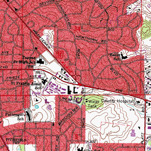 Topographic Map of Ann Arbor Assembly of God Church, MI
