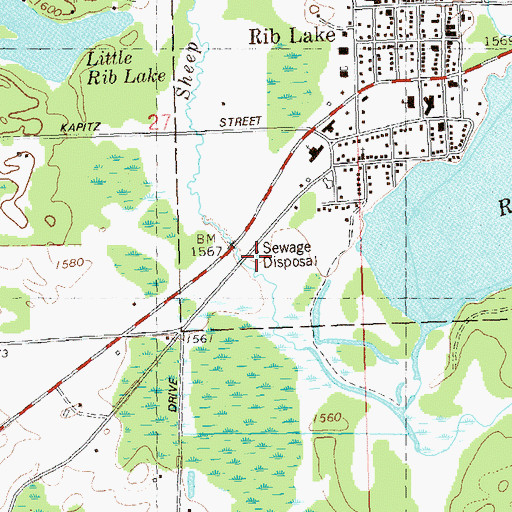 Topographic Map of Village of Rib Lake Wastewater Treatment Facility, WI