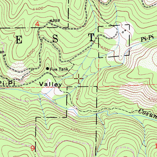 Topographic Map of Pi-Pi Creek, CA