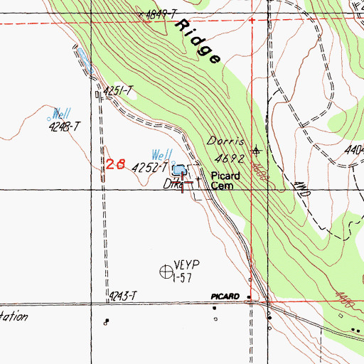 Topographic Map of Picard Cemetery, CA