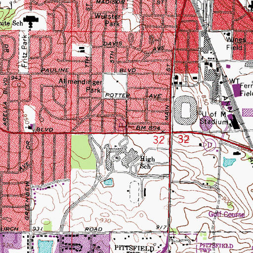 Topographic Map of Fountain Church of God in Christ, MI