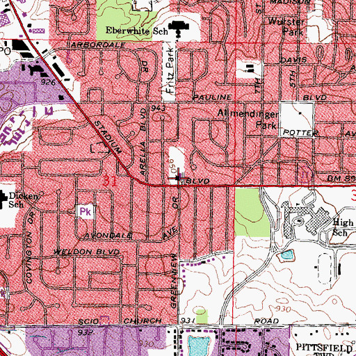 Topographic Map of Trinity Evangelical Lutheran Church, MI