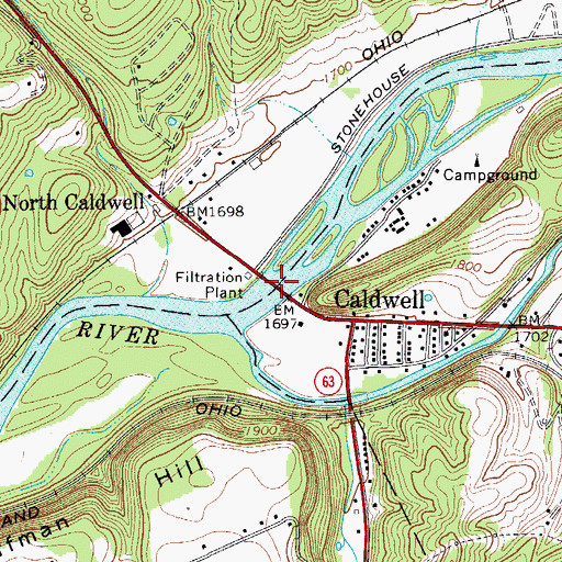 Topographic Map of Caldwell Bridge, WV