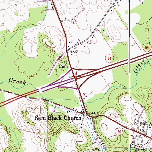 Topographic Map of Sam Black Bridge, WV