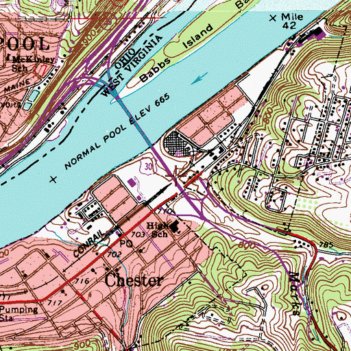Topographic Map of Jennings Randolph Bridge, WV