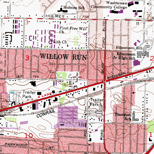 Topographic Map of Ypsilanti Baptist Temple, MI
