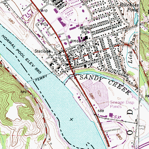 Topographic Map of Ravenswood Town Bridge, WV
