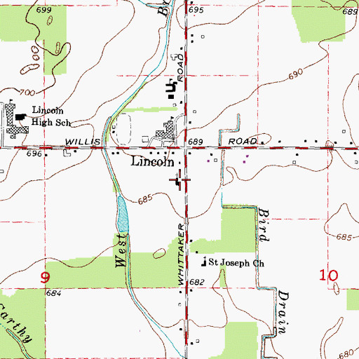 Topographic Map of Lincoln Community Methodist Church, MI