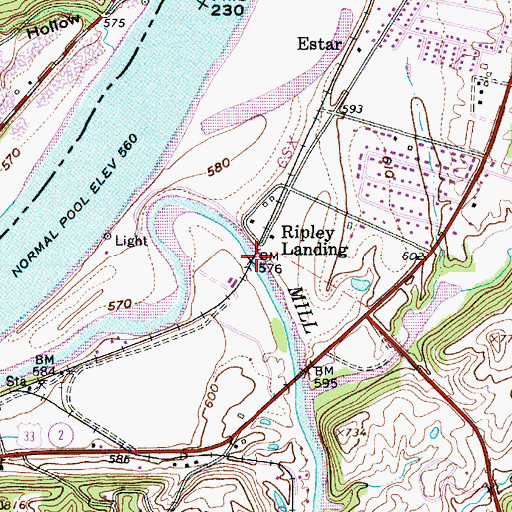 Topographic Map of Ripley Landing Bridge, WV