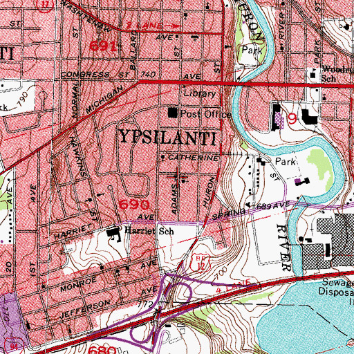 Topographic Map of Ypsilanti Seventh-Day Adventist Church, MI