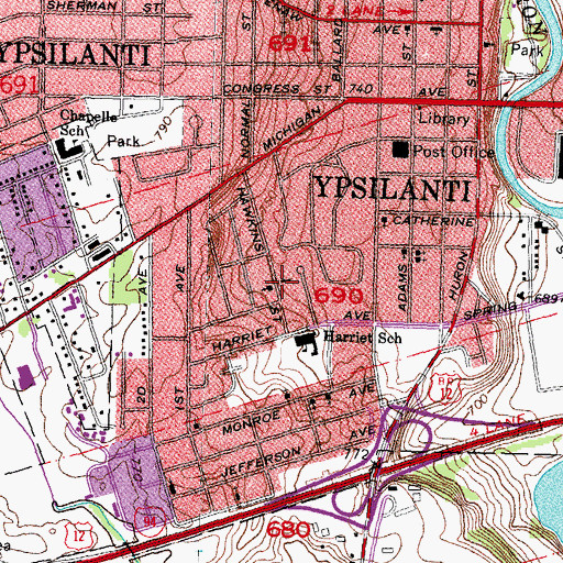 Topographic Map of Metropolitan Memorial Baptist Church, MI