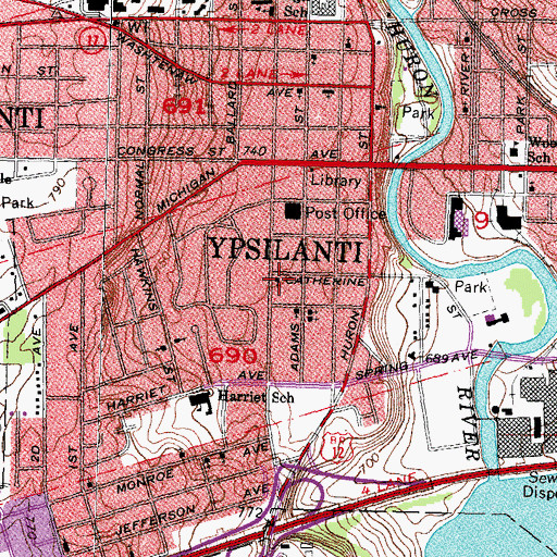 Topographic Map of Second Baptist Church, MI