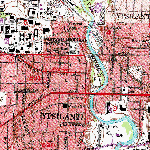 Topographic Map of First United Methodist Church, MI